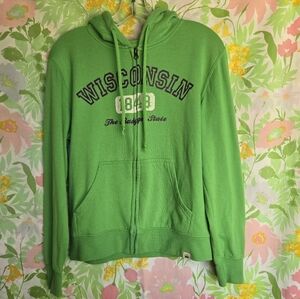 Green Wisconsin Zip-Up Hoodie